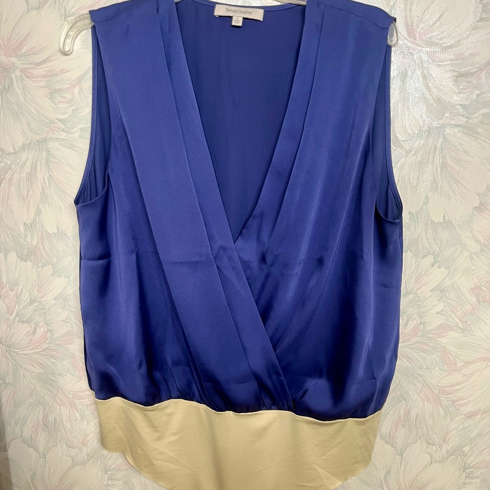 Favorite Daughter Royal Blue and Cream V-Neck Blouse